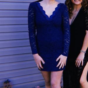 Blue Lace Homecoming Dress